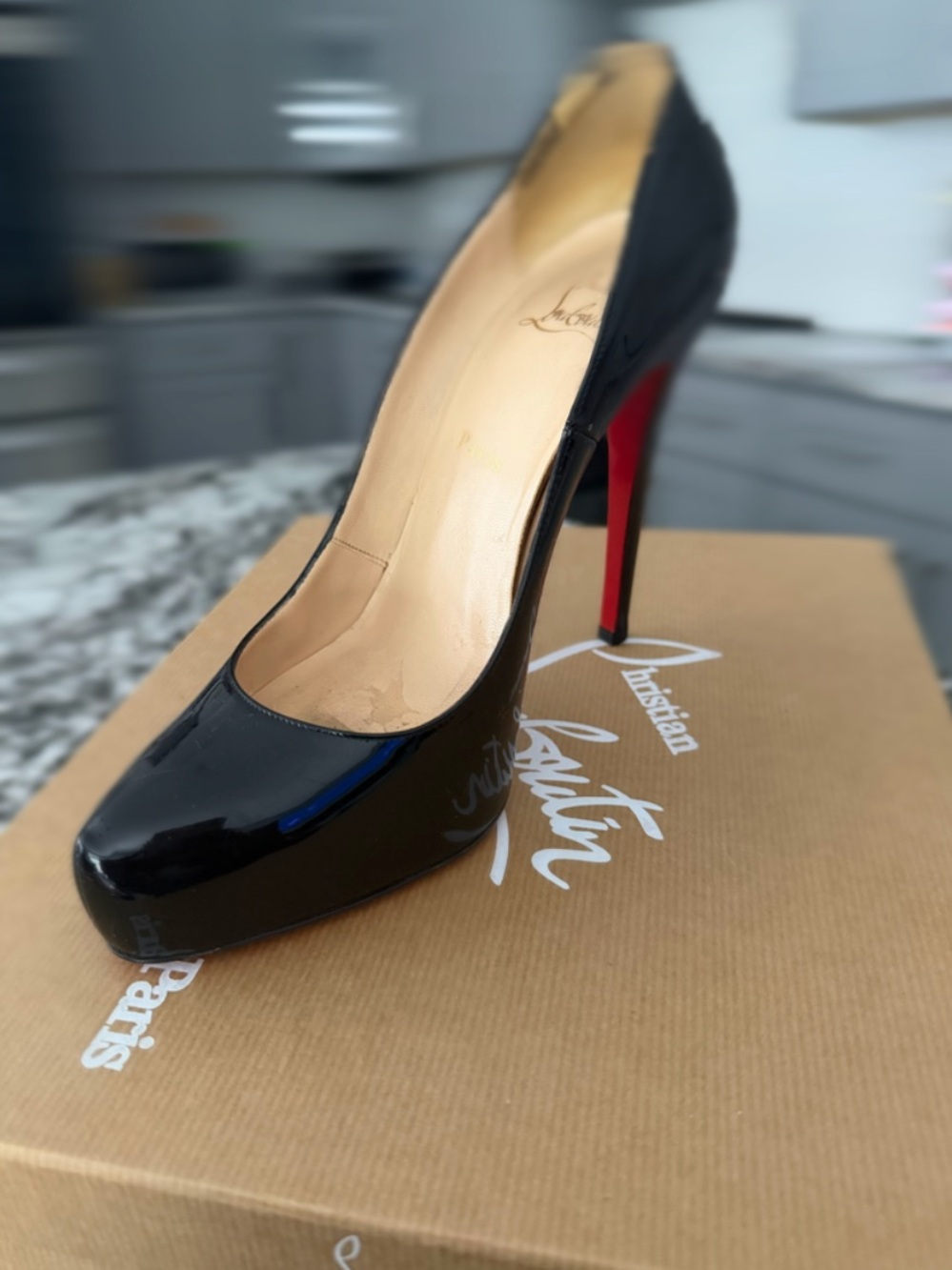 Christian Louboutin Black Patent Platform Pump with Red Sole